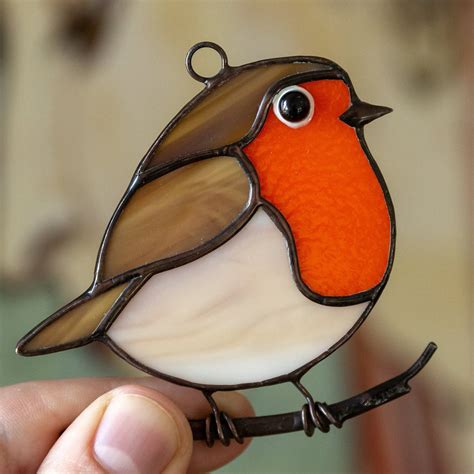 American Robin Bird Stained Glass Suncatcher