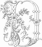 Letters Embroidery Monogram Letter Coloring Alphabet Pages Spaces Crafted Pattern Monograms Antique буквы Fancy Illuminated Lettera Illustration Library Hand Vintage sketch template