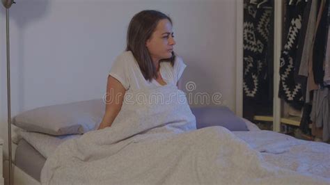 Sleeping Girl In Her Bedroom Wakes Up In The Morning Stock Image