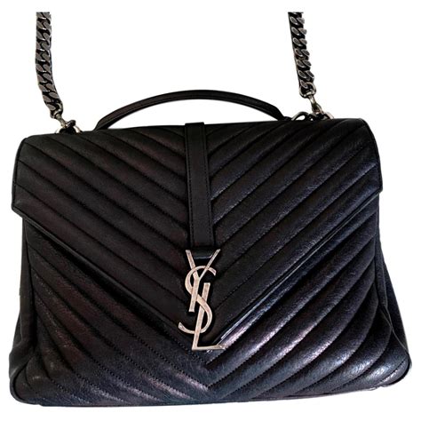 shopping monogramme yves saint laurent sac  main college ysl moyen cuir noir ref joli