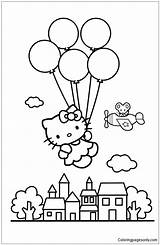 Kitty Hello Balloons Pages Coloring Color Online Coloringpagesonly sketch template