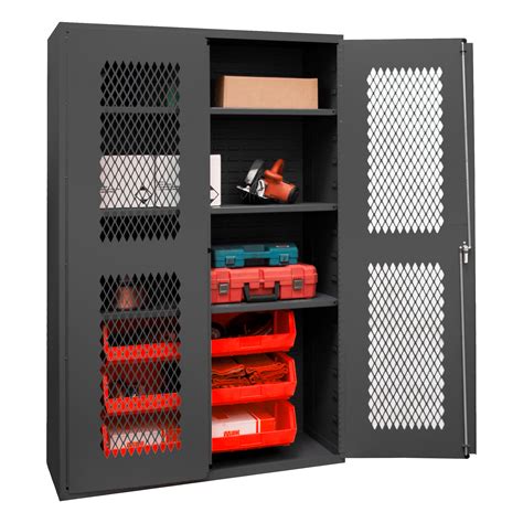 ventilated cabinet  gauge  shelves  red bins      durham manufacturing