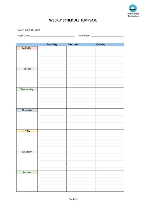 gratis weekly schedule template