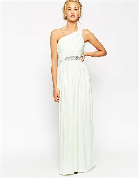 asos one shoulder maxi with embellished trim dress in white lyst