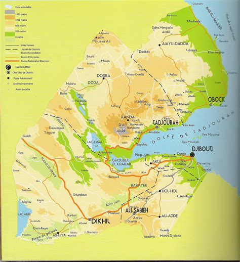 Detailed Elevation Map Of Djibouti With Roads And Cities