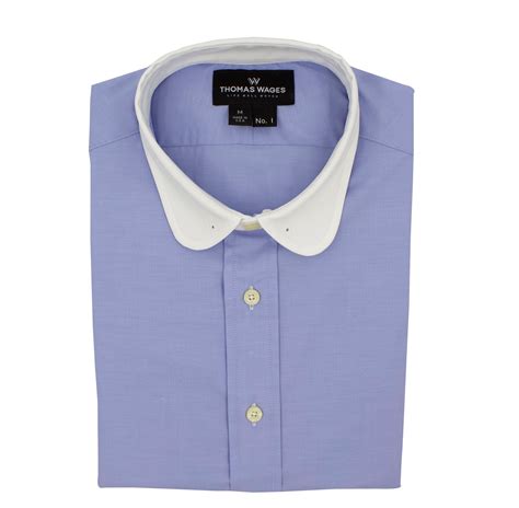 blue  white club collar performance dress shirt  tie bar eyelet thomas wages