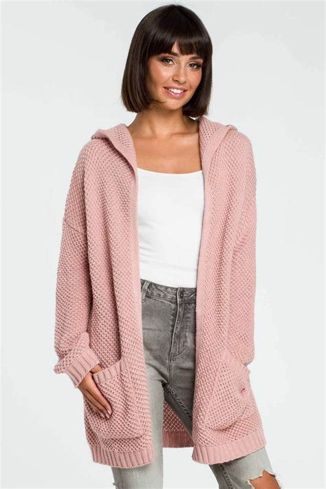 pink waffle knit hooded cardigan  wear knit bk cf color pink