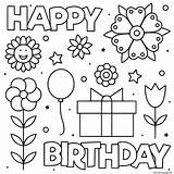 Birthday Coloring Flowers Happy Pages Printable Print sketch template