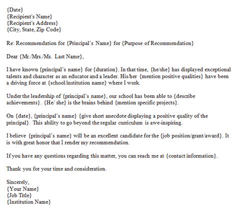 recommendation letter  principal format