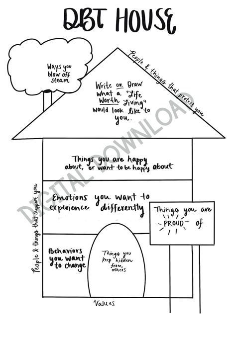 dbt house worksheet  instruction page etsy mental health