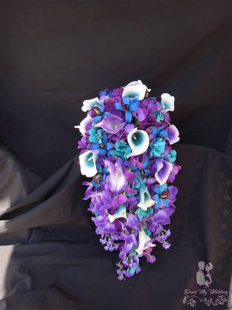 dress my wedding purple and teal cascading bouquet