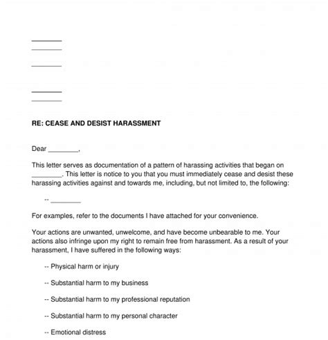 harassment cease  desist letter sample template
