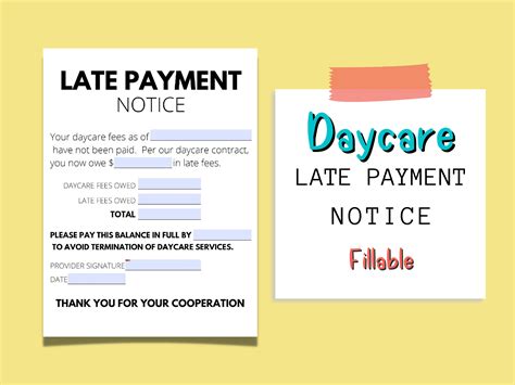 daycare late payment notice fillable balance due notice etsy