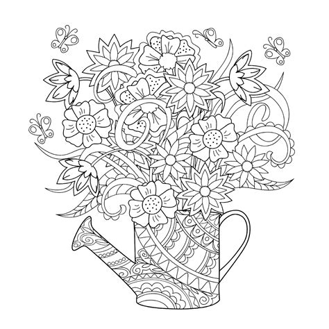 watering   flowers flowers adult coloring pages
