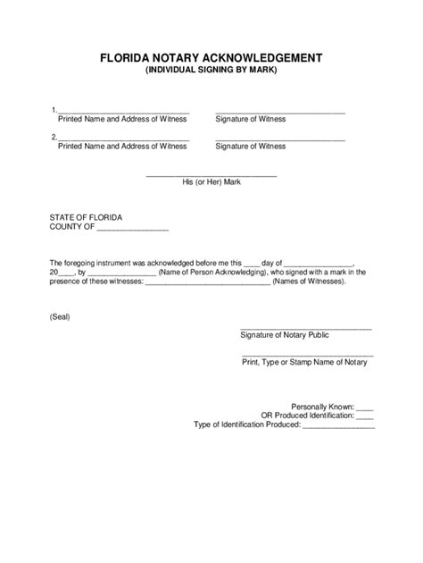 Florida Notary Acknowledgement Form Fill Online Printable Fillable
