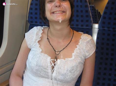 Daring Babe Wears Cum Facial On A Train Cum Face