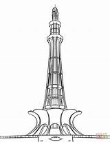 Pakistan Minar Pakistani Colouring Flag Colorare Disegni Lahore Sketches Supercoloring Independence sketch template