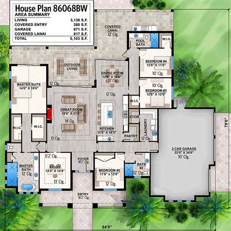 stunning single story  bedroom house plan  covered lanai bw architectural designs