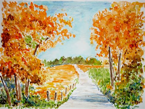 artist adron watercolor sketch  autumn scene