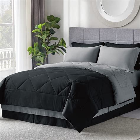bedsure black comforter set fullqueen  pieces reversible black bed