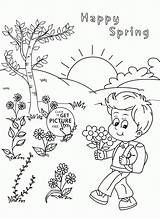 Spring Coloring Seasons Pages Happy Four Kids Drawing Printable Printables Season Colouring Color Sheets Sketch Summer Wuppsy Worksheet Girl Tree sketch template