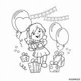 Birthday Coloring Girl Outline Pages Cartoon Happy Kids Gift Holidays Holiday Drawing Book Getcolorings Getdrawings Colori Color Colorings sketch template