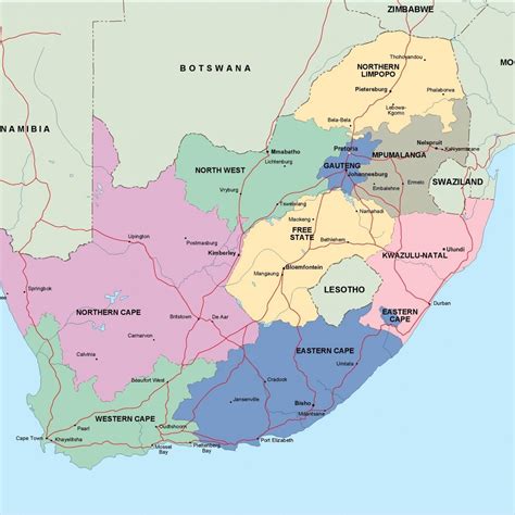 map  south africa regions political  state map  south africa