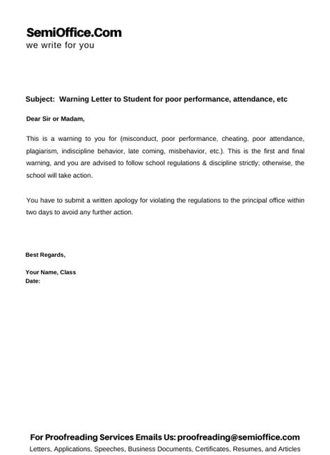 warning letter  students  absence performance misbehavior