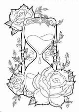 Hourglass Coloring Pages Tattoo Skull Adult Colouring sketch template