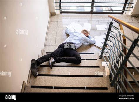 slip fall accident fell   stairs stock photo alamy