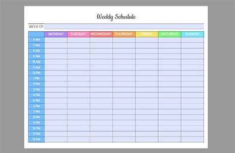 weekly schedule editable  colorful hourly schedule etsy