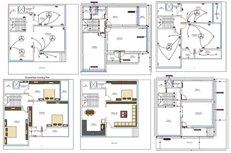 bhk bungalow planning  furniture  electrical layout plan autocad file cadbull