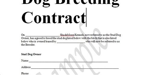 sample dog breeding contract  word   sample contracts