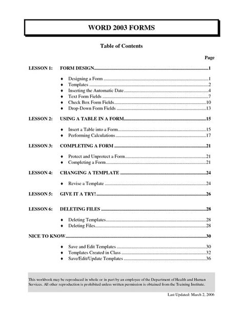 table  contents template  images table  contents template
