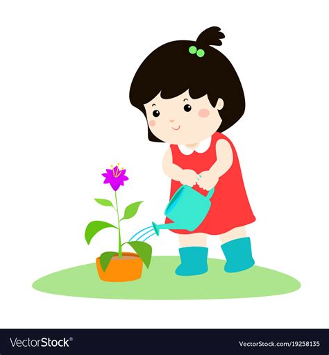 Cute Cartoon Girl Watering Plant Royalty Free Vector Image