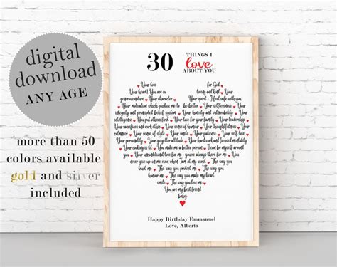 love   printable personalized  reasons etsy