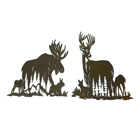 mayrich company set  moose  deer family brown metal laser cut wall art home lodge decor