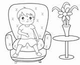 Sofa Coloring Boy Sitting Preview Illustration sketch template