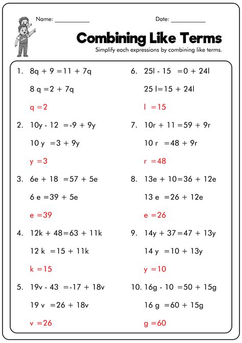 combining  terms worksheet answers worksheet project list