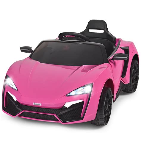 costway  kids ride  car  rc electric vehicle  lights mp openable doors pink