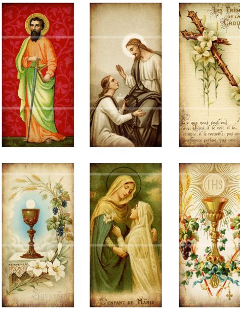 antique catholic holy cards iv digital collage  domino