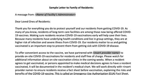 sample letter  residents loved   covid  vaccination