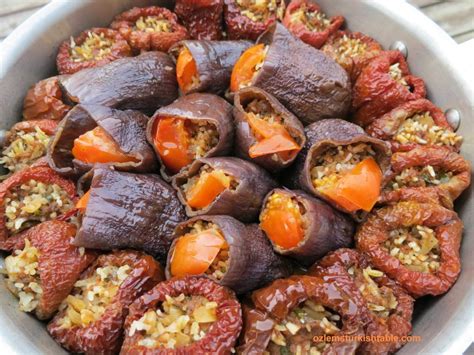stuffed dried eggplant  pepper dolma kuru patlican dolmasi ozlems turkish table
