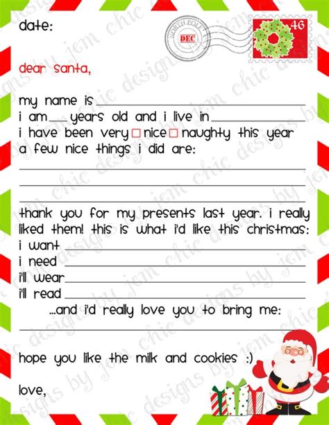 dear santa letter printable instant  etsy