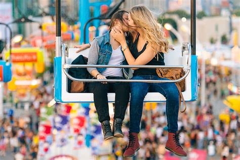 Two Women Kissing On A Carnival Ride By Jen Grantham Lesbian Kiss