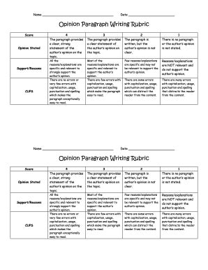 opinion paragraph rubric fill  printable fillable blank