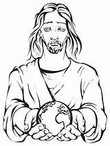 Earth Jesus Holding Hands Coloring Light Clipart Planet Colouring Drawing Vector Portrait Illustration Stock Pages Hand Color Printable Theme Template sketch template