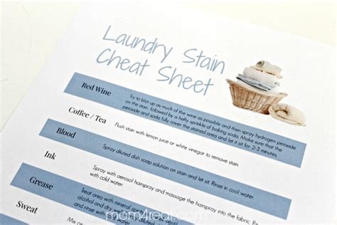 laundry stain remover cheat sheet  printable mom  real