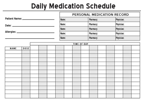 daily medication schedule templates word excel formats