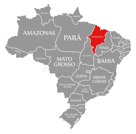 rojo de maranhao resaltado en el mapa de brasil stock de ilustracion ilustracion de condado